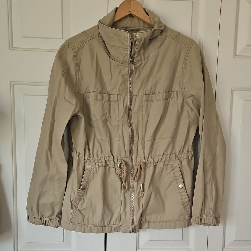 Casual Beige Drawstring Waist Jacket - Women